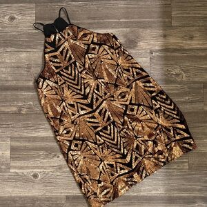 Everly Black and Gold Geometric Sequin Mini Dress